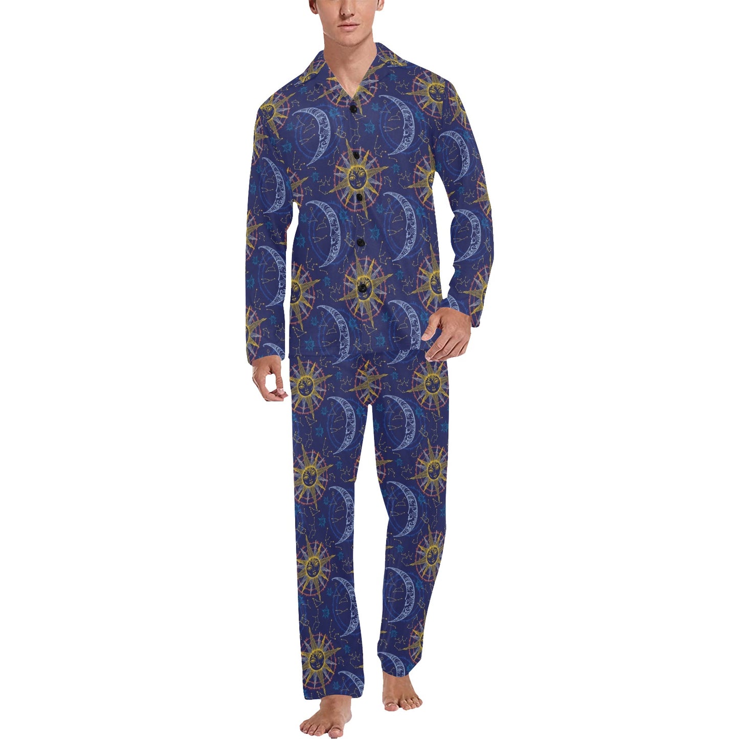 Celestial Moon Sun Pattern Print Design 01 Men's Long Pajama Set