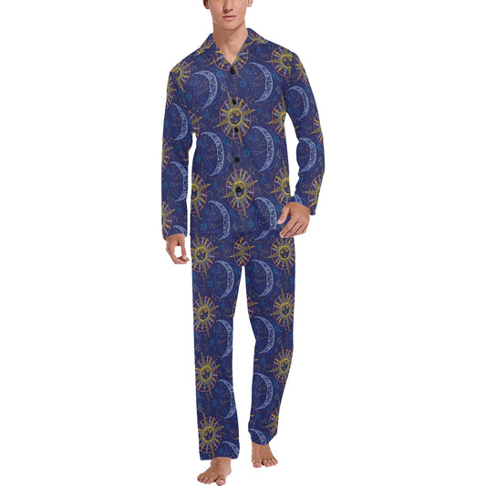 Celestial Moon Sun Pattern Print Design 01 Men's Long Pajama Set