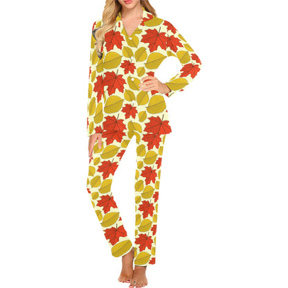 Elm Maple Leave Print Pattern Women's Long Pajama Set
