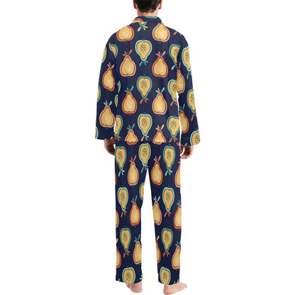 Pear Pattern Print Design PE03 Men's Long Pajama Set