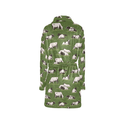 Cow on Grass Print Pattern Women's Fleece Robe