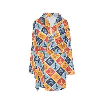 Nautical Pattern Design Themed Print Women's Fleece Robe
