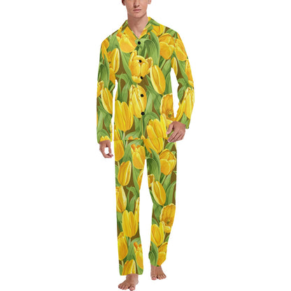 Tulip Yellow Pattern Print Design TP010 Men's Long Pajama Set