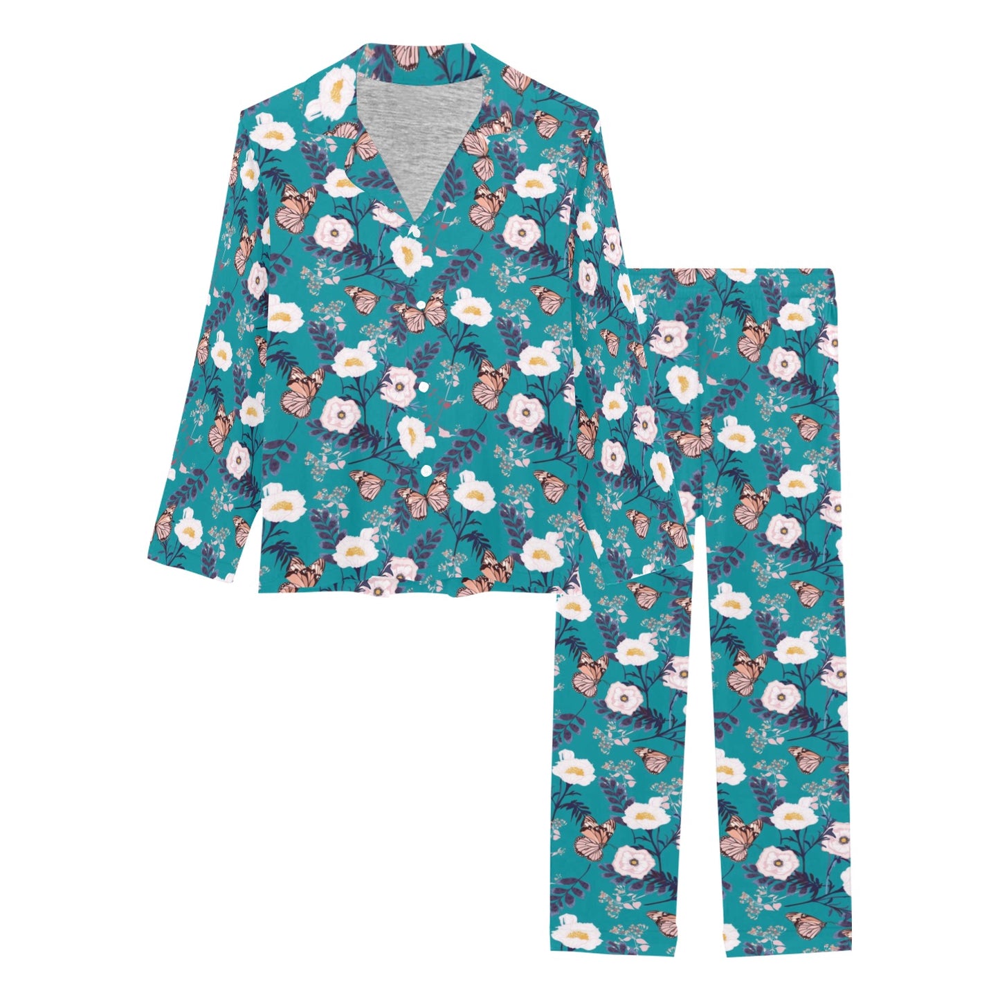 Butterfly Pattern Print Design 012 Women's Long Pajama Set