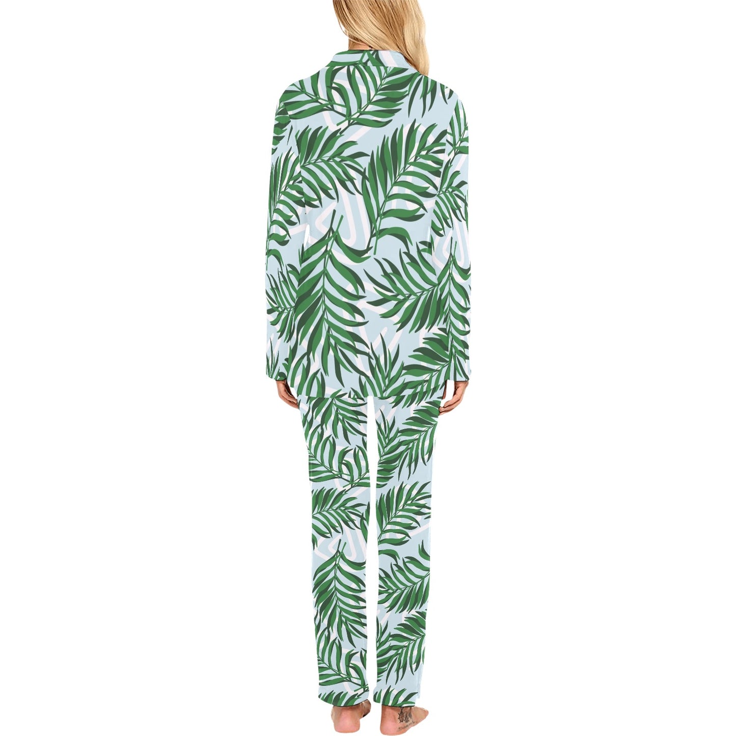 Palm Leaves Pattern Print Design PL06 Women's Long Pajama Set