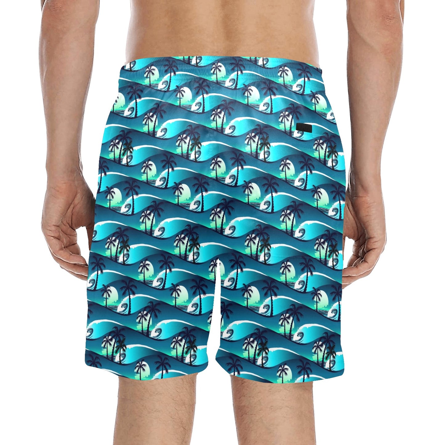 Beach Wave Design Print Men's Swim Trunks Beach Shorts