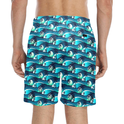 Beach Wave Design Print Men's Swim Trunks Beach Shorts