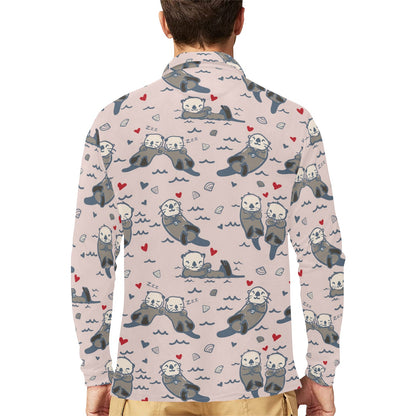 Sea Otter Pattern Print Design 02 Long Sleeve Polo Shirt For Men's