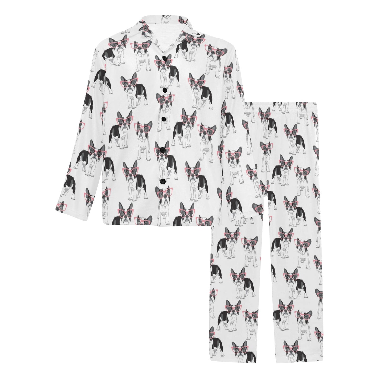 Boston Terrier Pattern Print Design 03 Men's Long Pajama Set