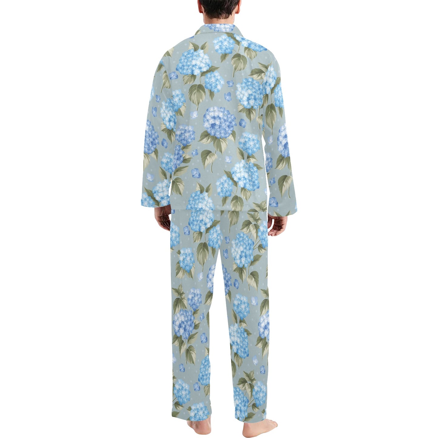 Hydrangea Pattern Print Design 01 Men's Long Pajama Set