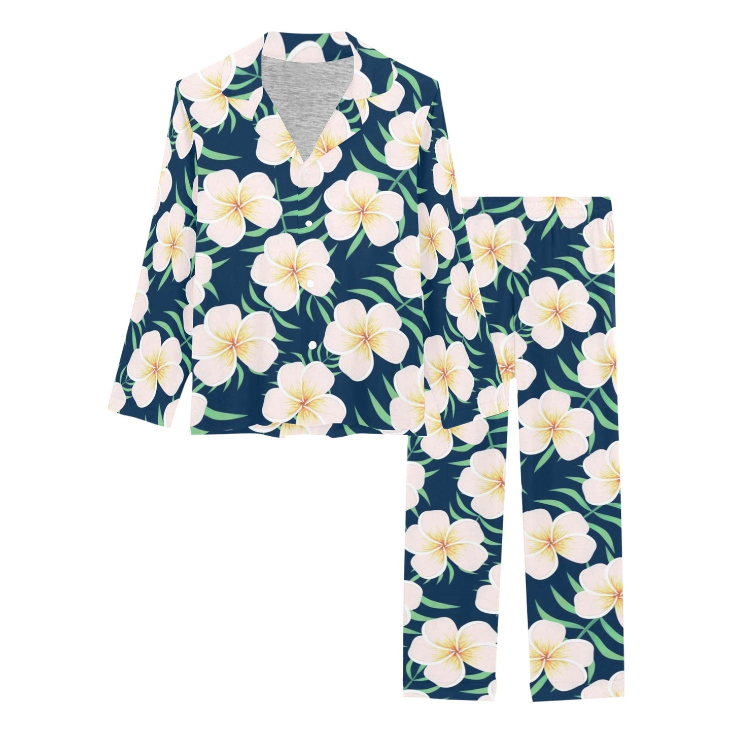 Pink Plumeria Pattern Print Design PM016 Women's Long Pajama Set