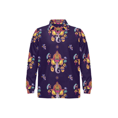 Ganesha Pattern Print Design 04 Long Sleeve Polo Shirt For Men's