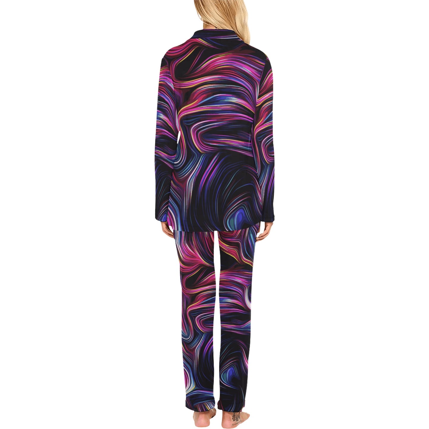 Liquid Pattern Print Design 01 Women's Long Pajama Set