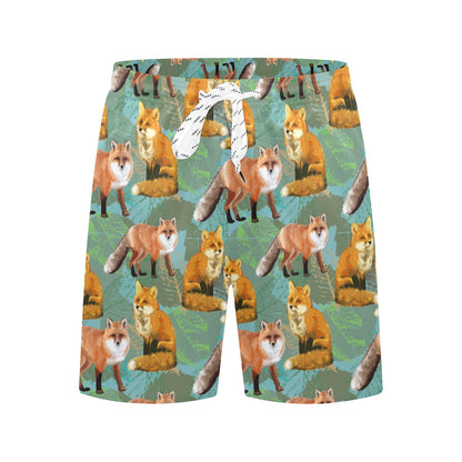 Fox Autumn leaves Themed Men's Swim Trunks Beach Shorts