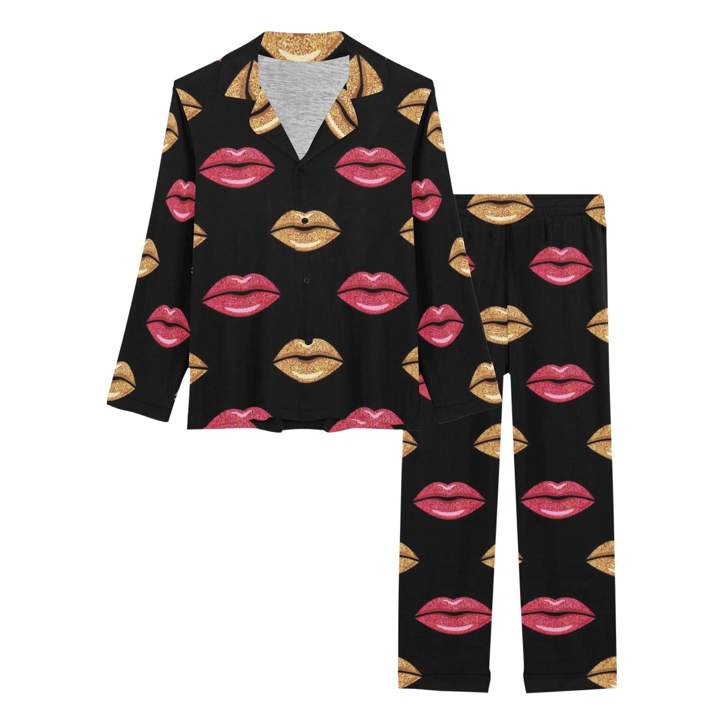 Lip Pattern Print Design 03 Women's Long Pajama Set