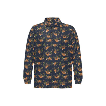 Sloth flower Design Themed Print Long Sleeve Polo Shirt For Men's