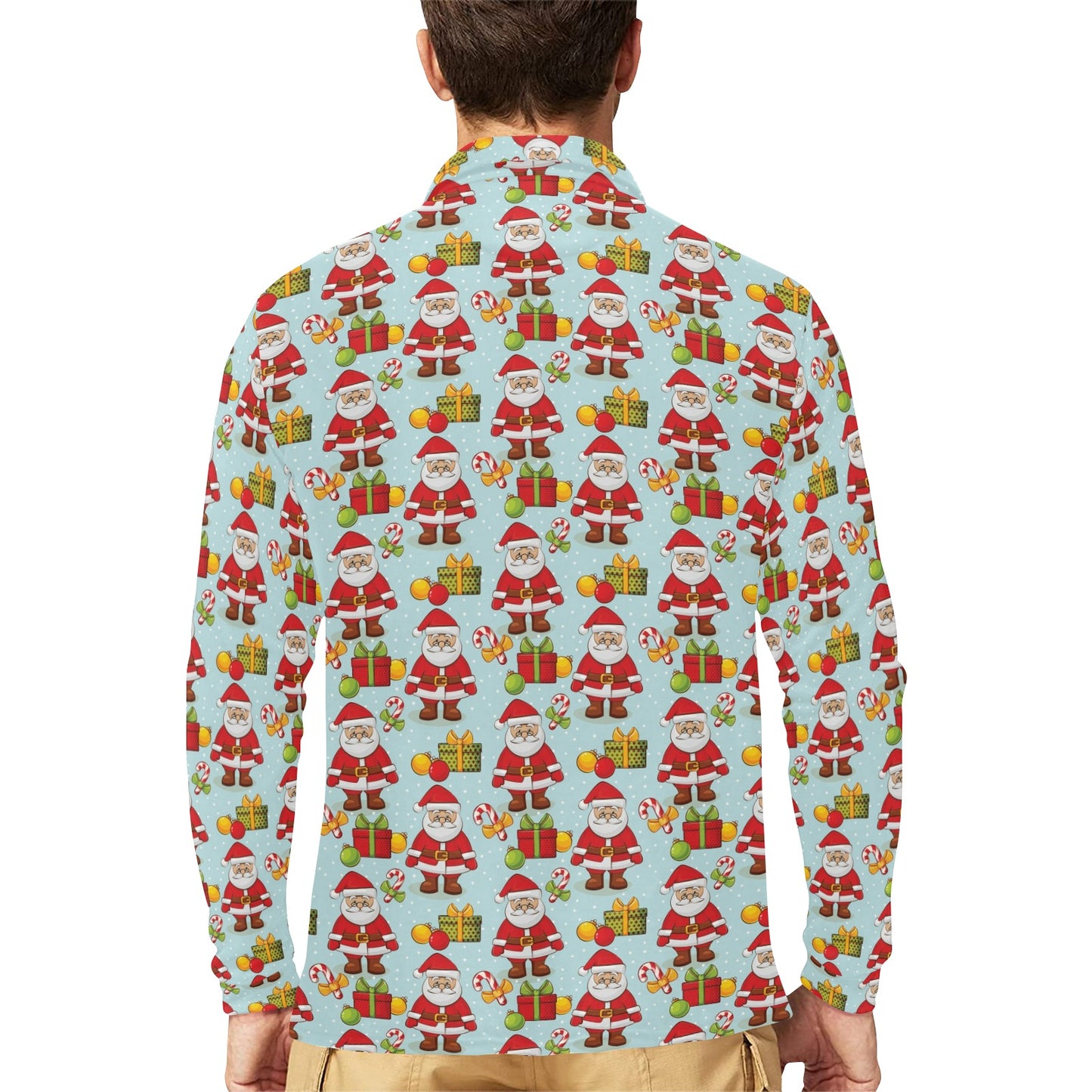 Santa Christmas Themed Print Design LKS303 Long Sleeve Polo Shirt For Men's