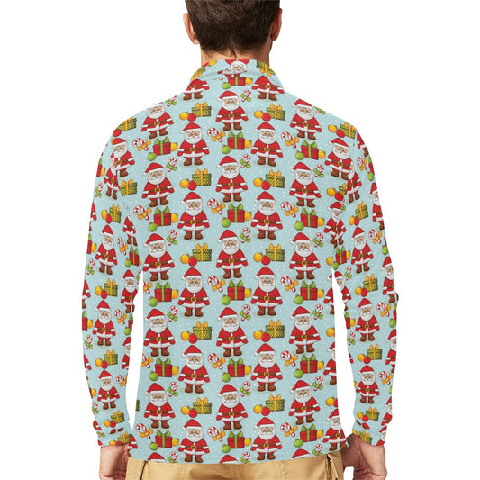 Santa Christmas Themed Print Design LKS303 Long Sleeve Polo Shirt For Men's