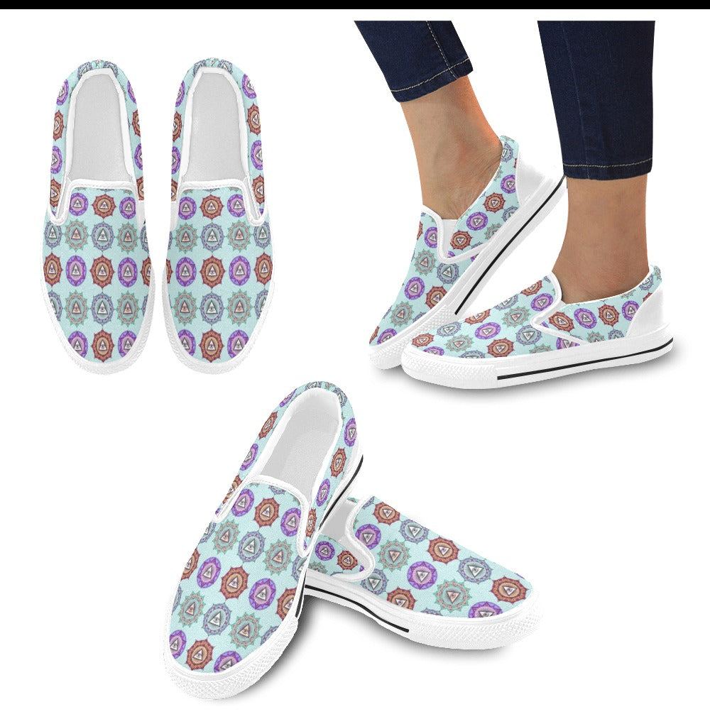 Third Eye Print Design LKS302 White Slip Ons Canvas Women's Shoes