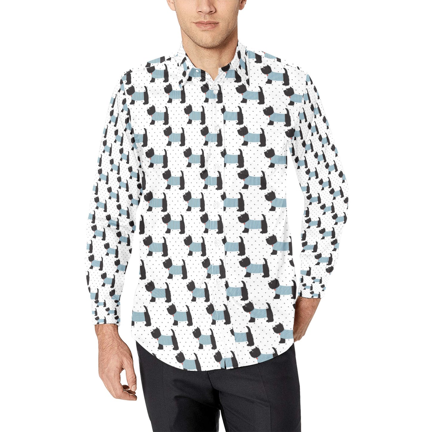 Scottish Terriers Print Design LKS3012 Men's Long Sleeve Dress Shirt