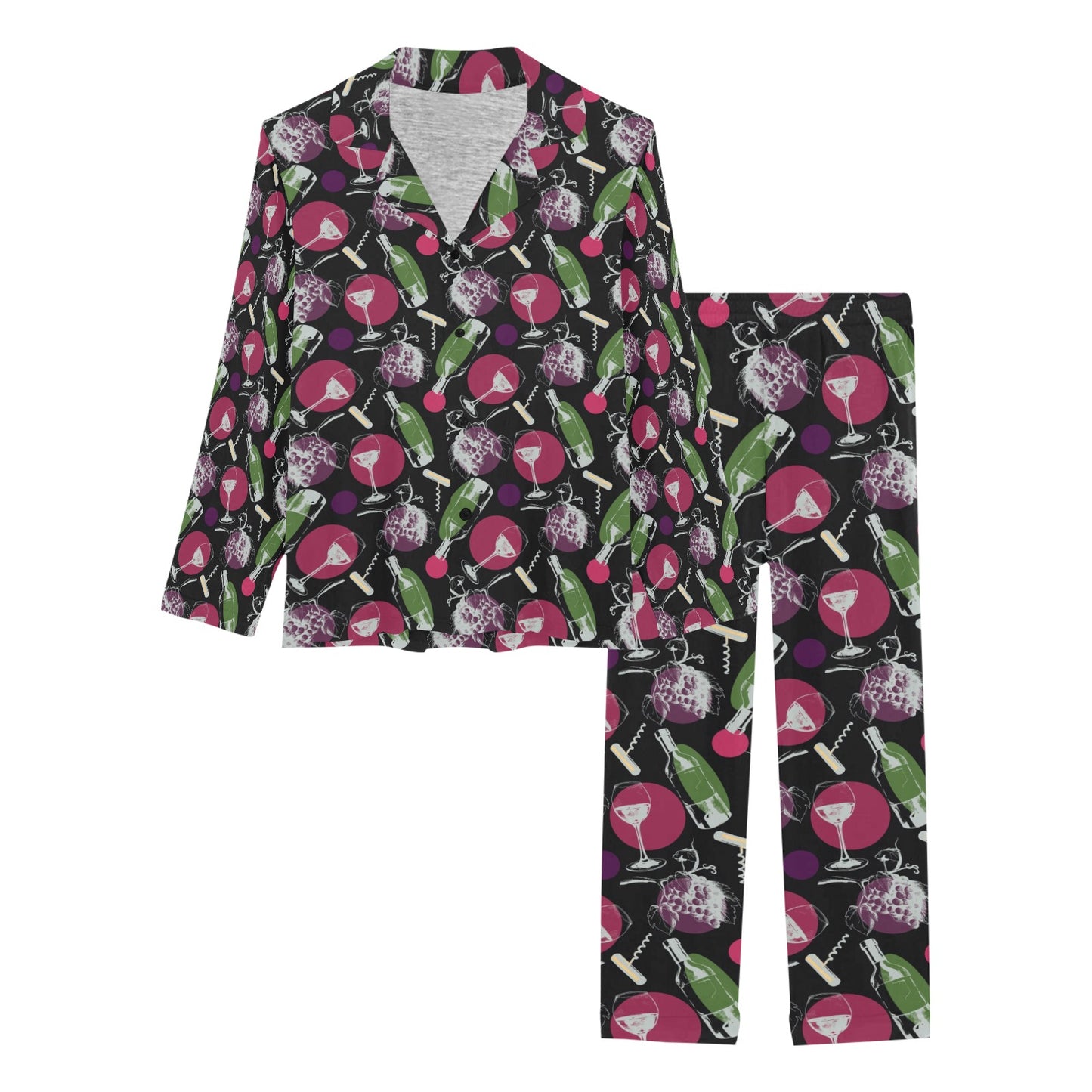 Wine Print Design LKS307 Women's Long Pajama Set