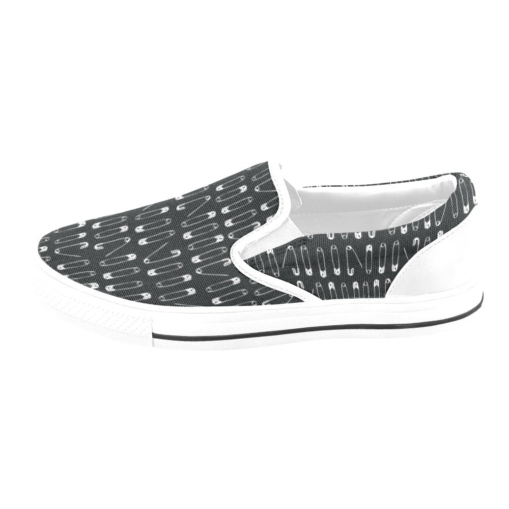 Safety Pin Print Design LKS302 White Slip Ons Canvas Women's Shoes