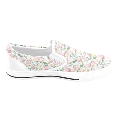Sweet Pea Print Design LKS304 White Slip Ons Canvas Women's Shoes
