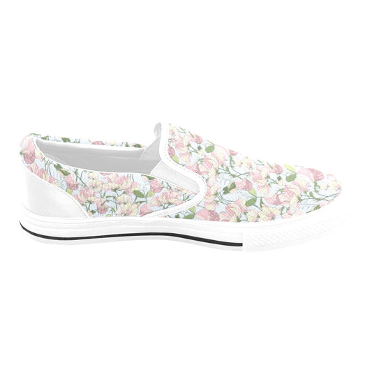 Sweet Pea Print Design LKS304 White Slip Ons Canvas Women's Shoes
