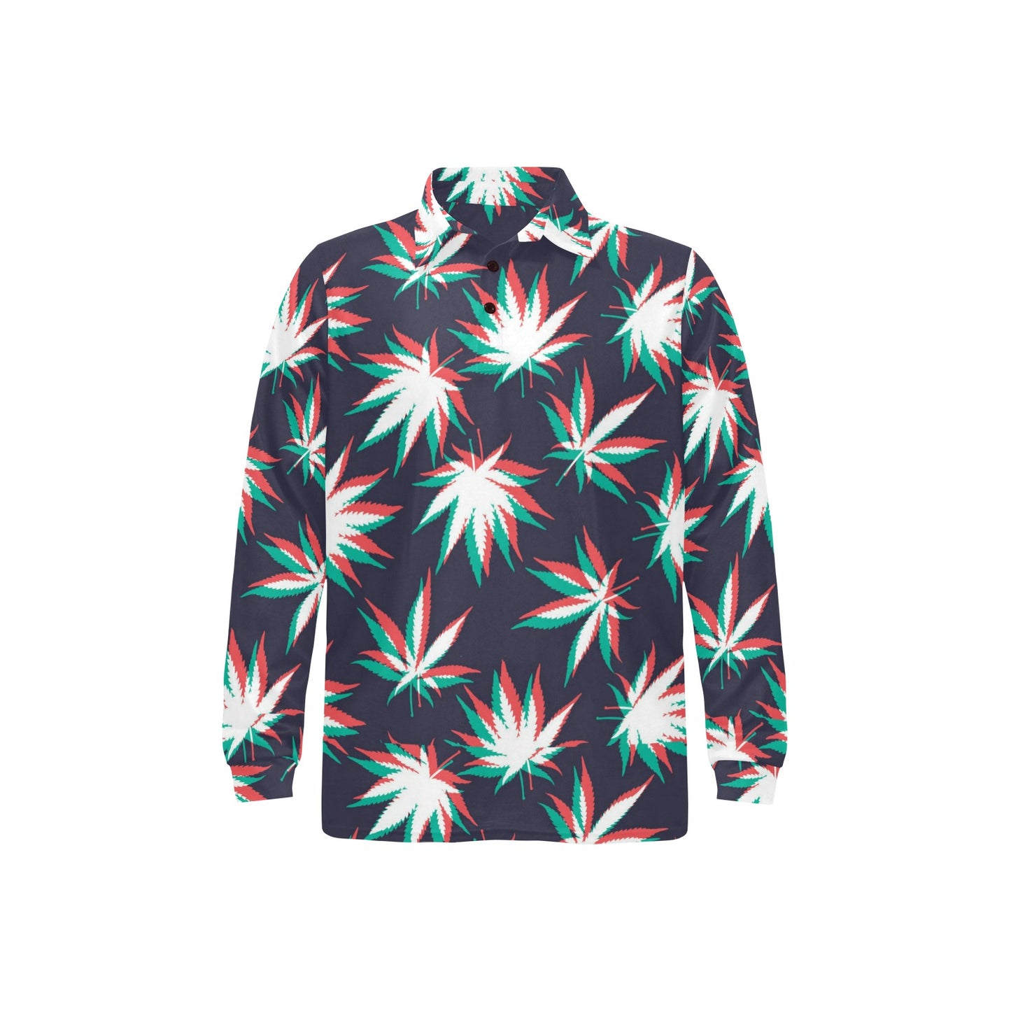 Pot Leaf Pattern Print Design A01 Long Sleeve Polo Shirt For Men's