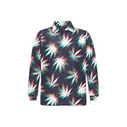 Pot Leaf Pattern Print Design A01 Long Sleeve Polo Shirt For Men's