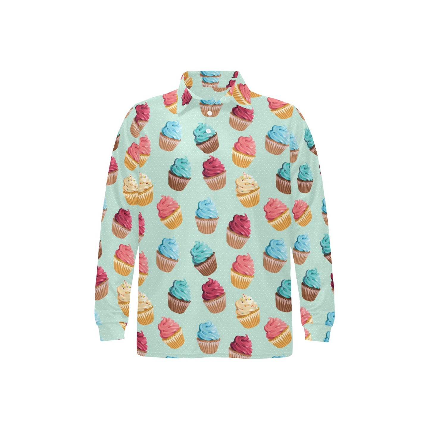 Cupcake Pattern Print Design 01 Long Sleeve Polo Shirt For Men's