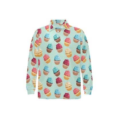 Cupcake Pattern Print Design 01 Long Sleeve Polo Shirt For Men's