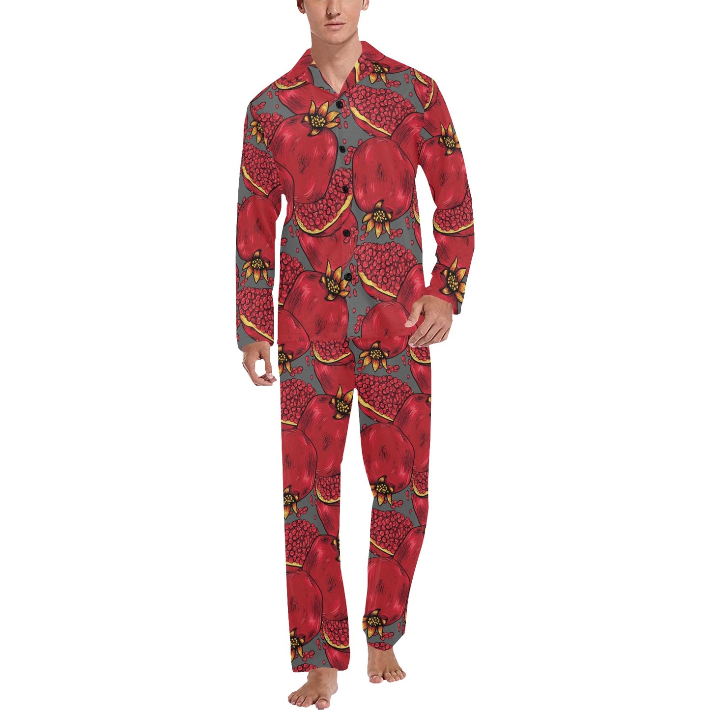 Pomegranate Pattern Print Design PG05 Men's Long Pajama Set