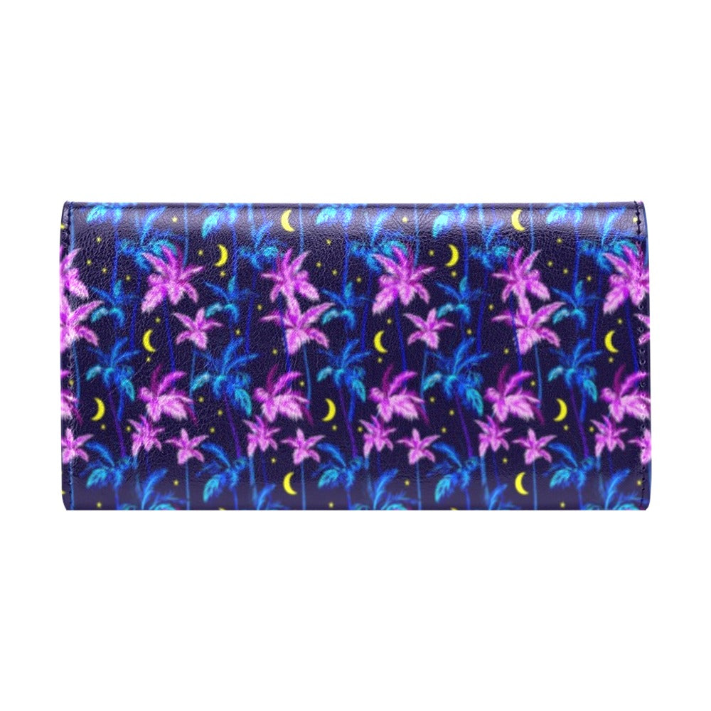 Palm Tree Night Scene Design Print Women's Trifold Wallet