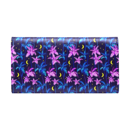 Palm Tree Night Scene Design Print Women's Trifold Wallet