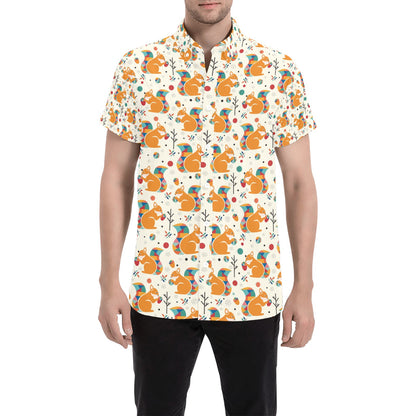 Squirrel Print Design LKS304 Men Short Sleeve Button Up Shirt