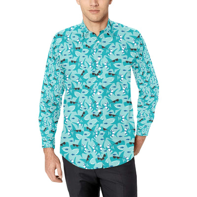 Shark Cute Print Design LKS302 Men's Long Sleeve Dress Shirt