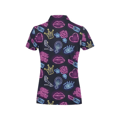 Lipstick Neon Pattern Print Design 02 Women's Polo Shirt