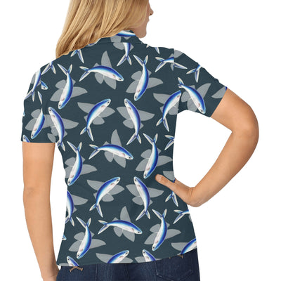 Flying Fish Pattern Print Design 04 Women's Polo Shirt