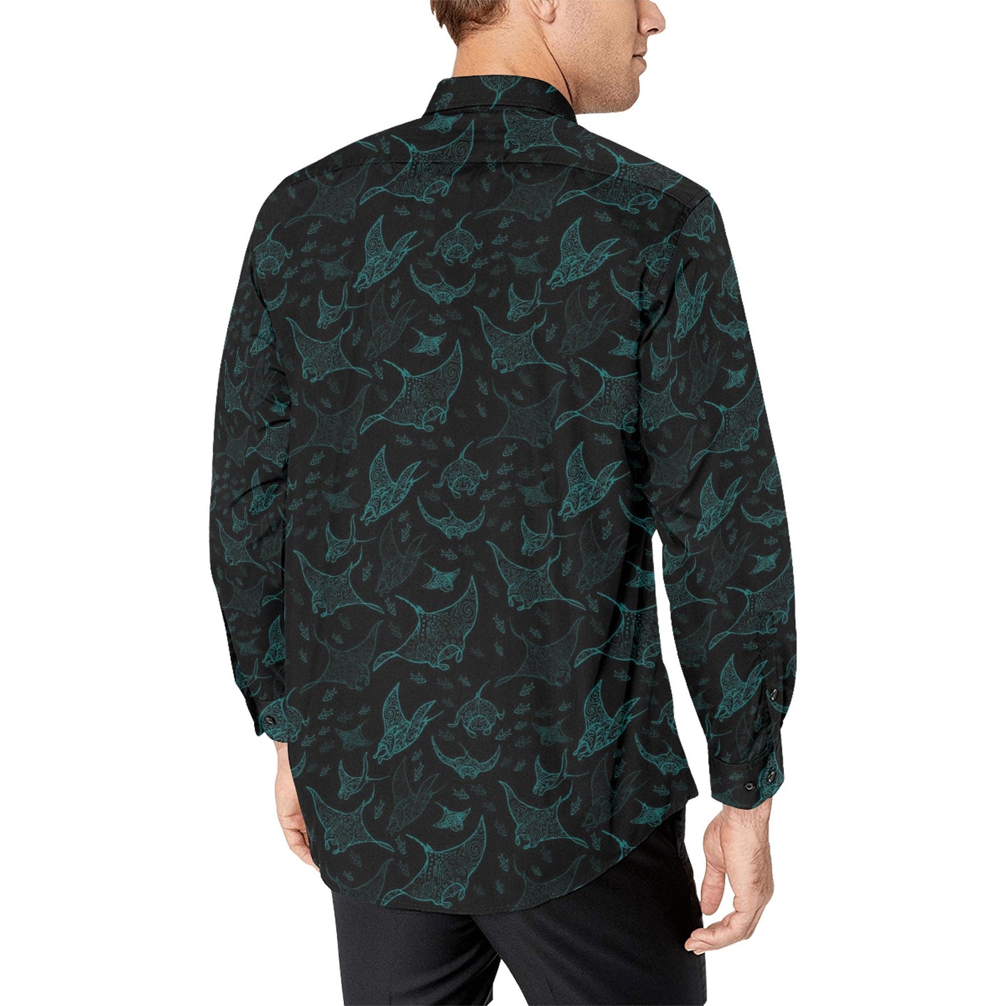 Manta Ray Print Design LKS402 Men's Long Sleeve Dress Shirt