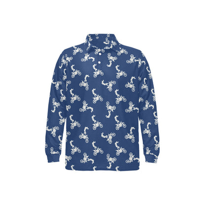 Motocross Pattern Print Design 01 Long Sleeve Polo Shirt For Men's