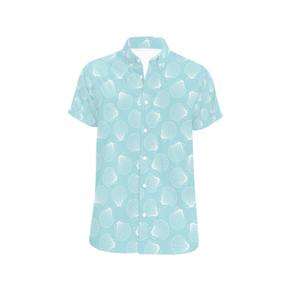 Seashell Print Design LKS3010 Men Short Sleeve Button Up Shirt
