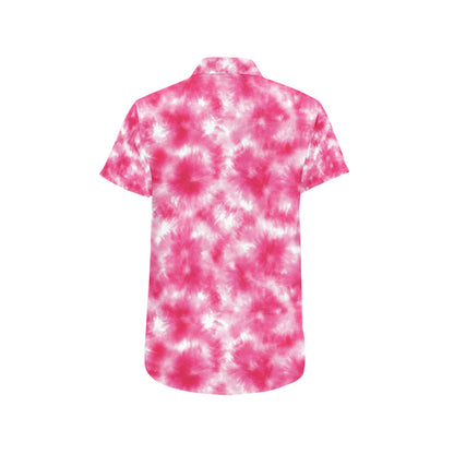 Tie Dye Pink Print Design LKS304 Men Short Sleeve Button Up Shirt