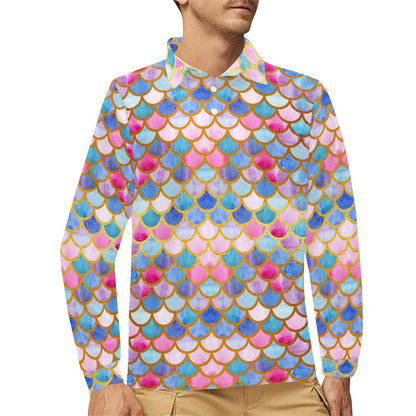 Scales Print Design LKS401 Long Sleeve Polo Shirt For Men's