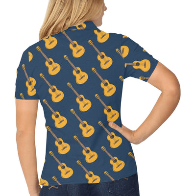 Acoustic Guitar Pattern Print Design 04 Women's Polo Shirt