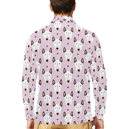 Bull Terrier Pink Print Pattern Long Sleeve Polo Shirt For Men's