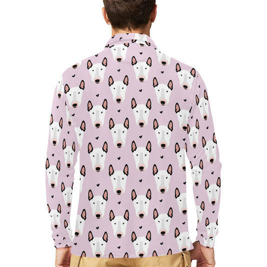 Bull Terrier Pink Print Pattern Long Sleeve Polo Shirt For Men's