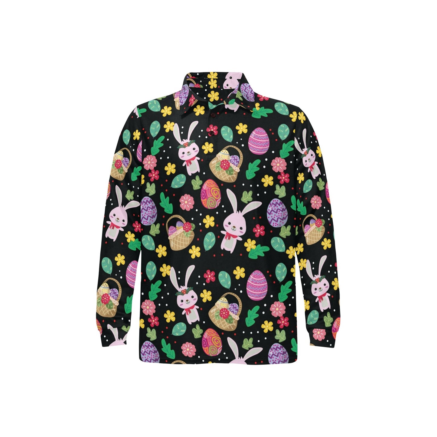 Easter Eggs Pattern Print Design RB05 Long Sleeve Polo Shirt For Men's