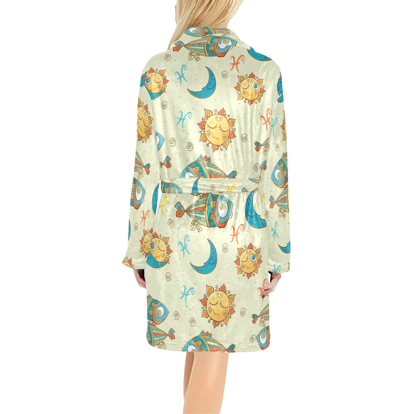 Pisces Pattern Print Design A03 Women's Fleece Robe
