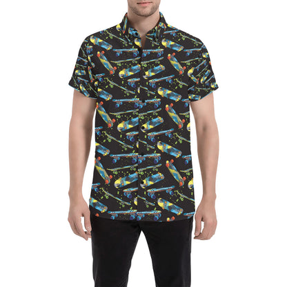 Skateboard Print Design LKS305 Men Short Sleeve Button Up Shirt